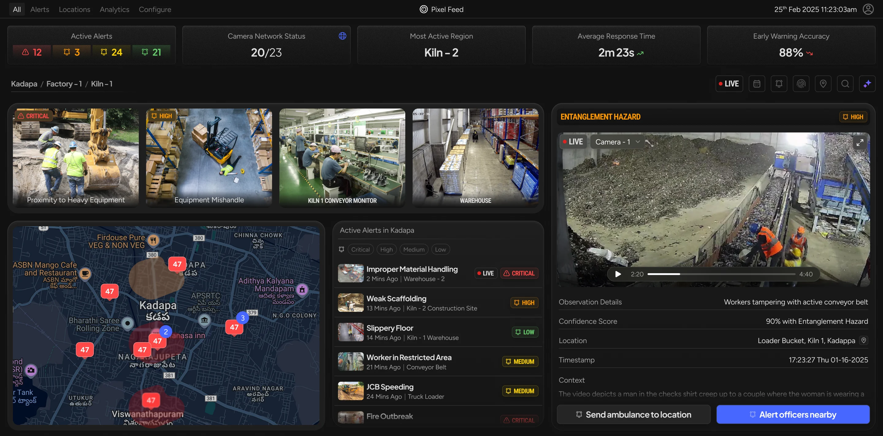 Pixel Feed dashboard showing real-time safety alerts